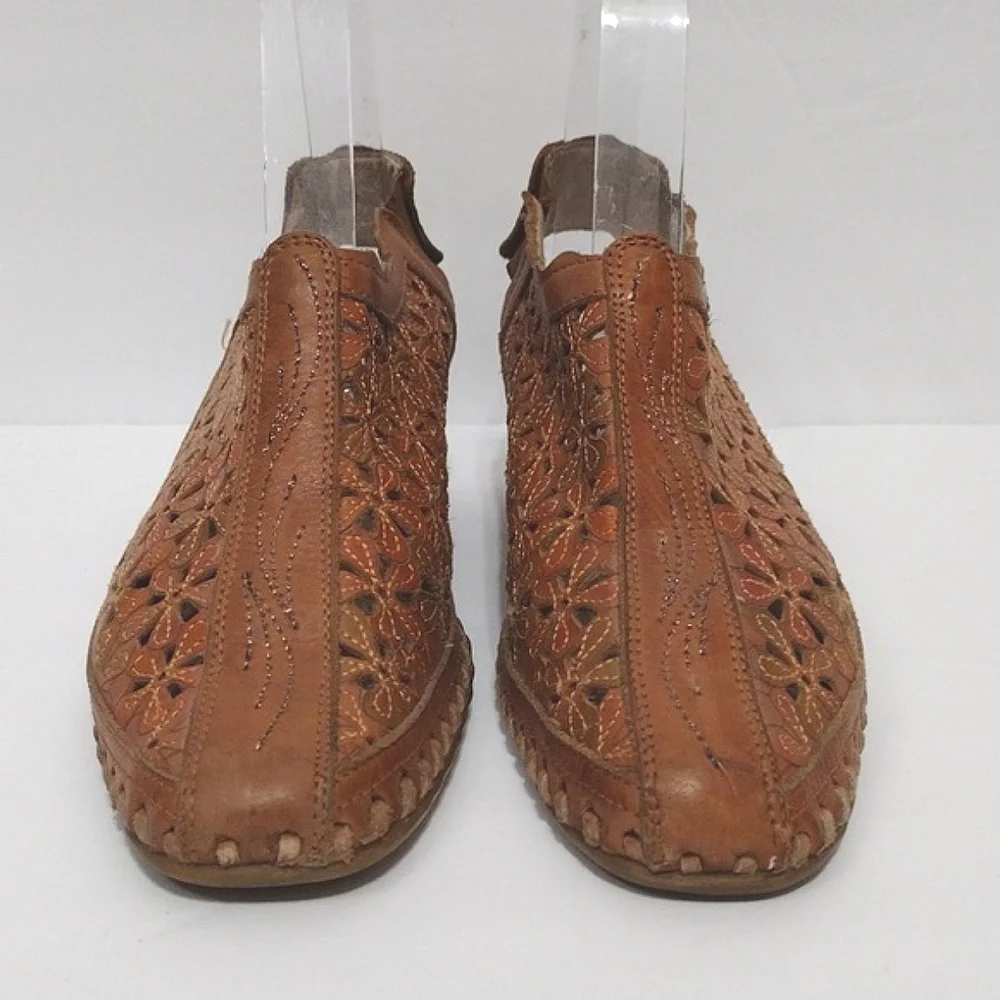 Pikolinos Floral Laser Cut Tan Leather Slingback Sandals US 6 Boho Summer Chic - Picture 6 of 15